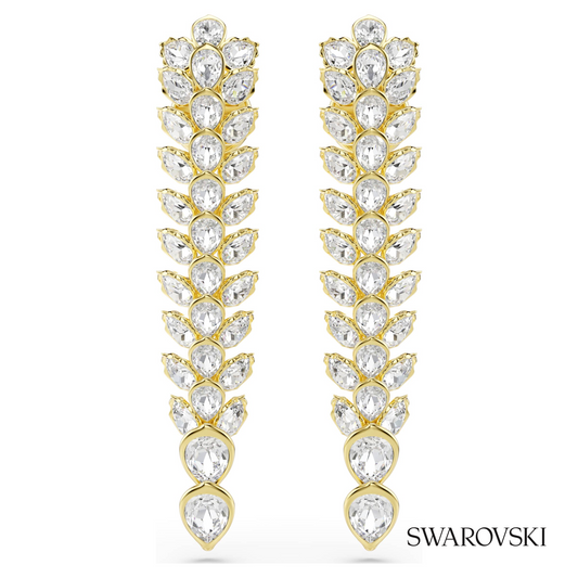 Idyllia drop earrings, Mixed cuts, Long, White, 18K gold finish – item 5723138