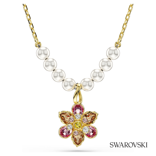 Idyllia pendant, Crystal pearl, Mixed cuts, Flower, Multicolored, 18K gold finish – item 5723140