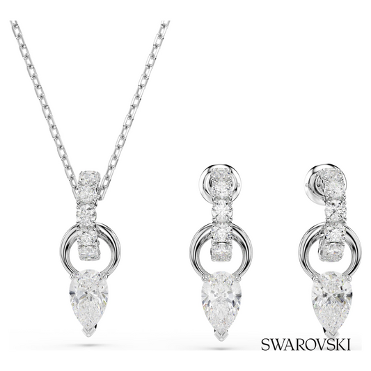 Mesmera set, Pear cut, Round cut, White, Rhodium plated – item 5723197