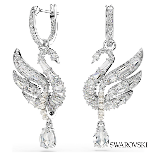 Swan earrings, Swan, White, Rhodium plated – item 5723388