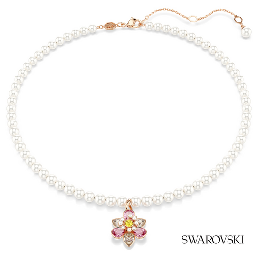 Idyllia pendant, Crystal pearl, Mixed cuts, Flower, Multicolored, 18K rose gold finish – item 5725739
