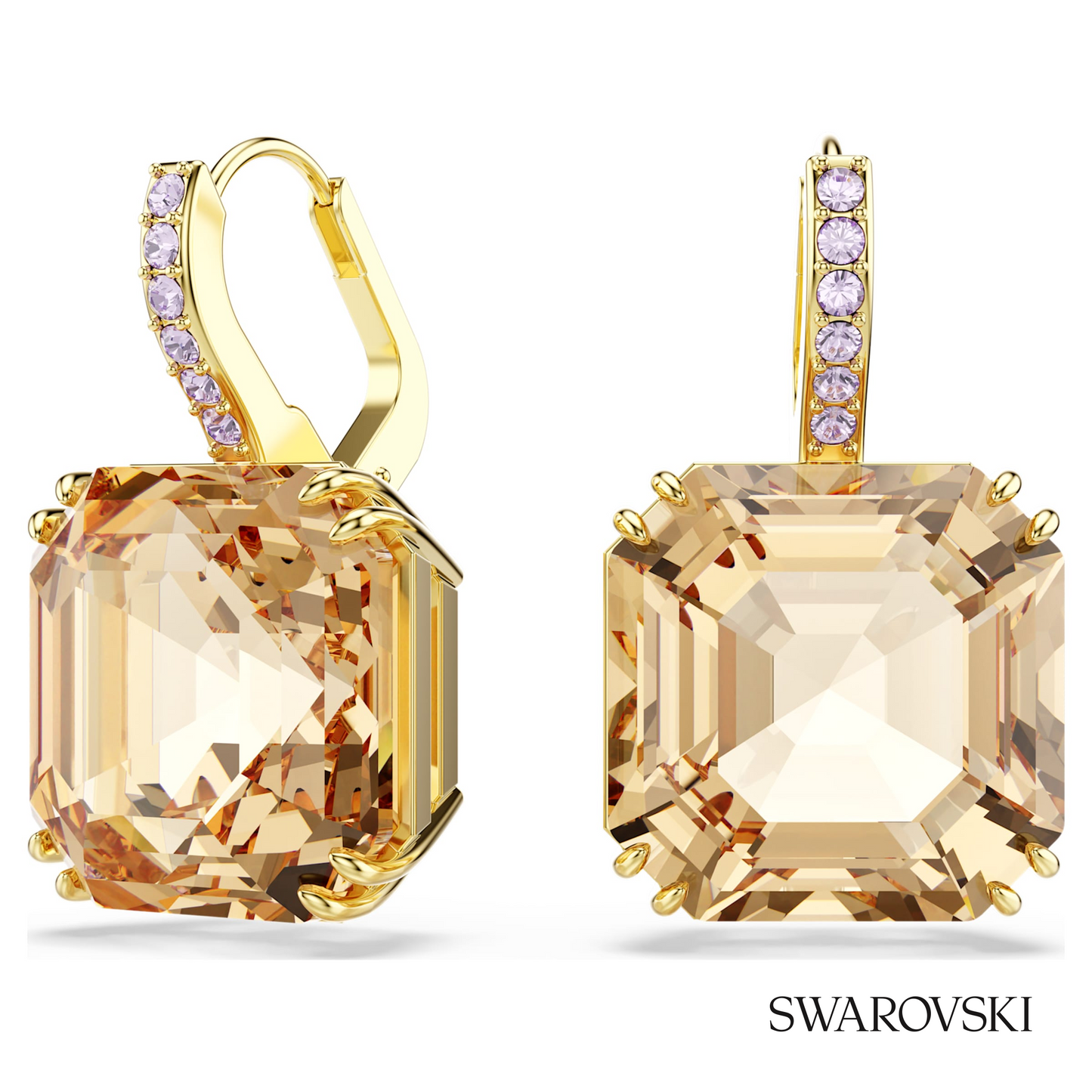 Swarovski Millenia drop earrings, Mixed cuts, Caramel, 18K – item 5725744