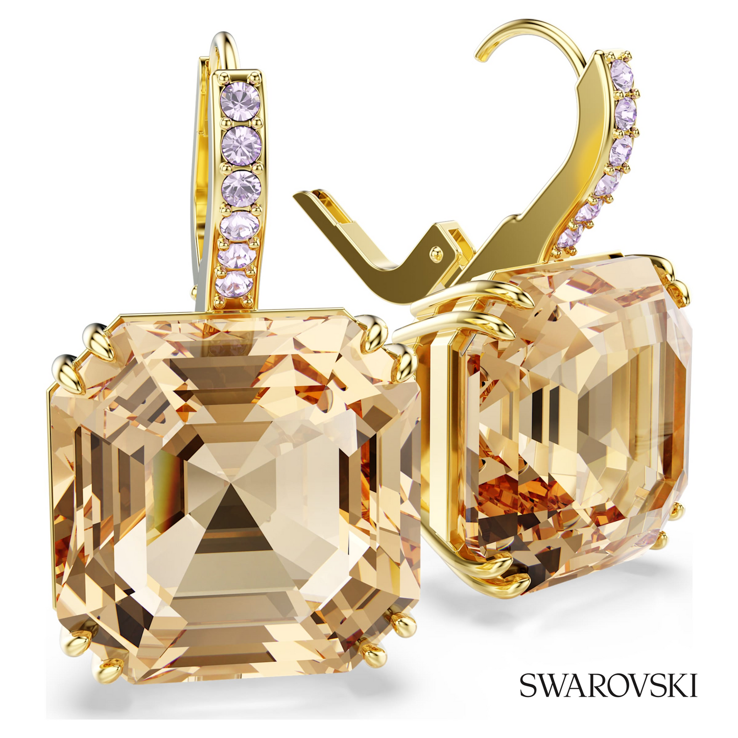 Swarovski Millenia drop earrings, Mixed cuts, Caramel, 18K – item 5725744 image 3
