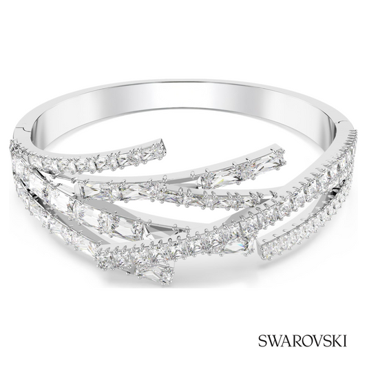 Matrix bangle, Mixed cuts, White, Rhodium plated – item 5726292