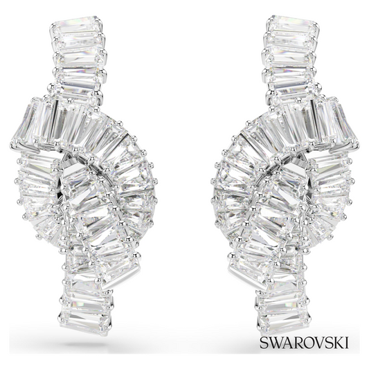 Matrix earrings, Baguette cut, Knot, White, Rhodium plated – item 5727040