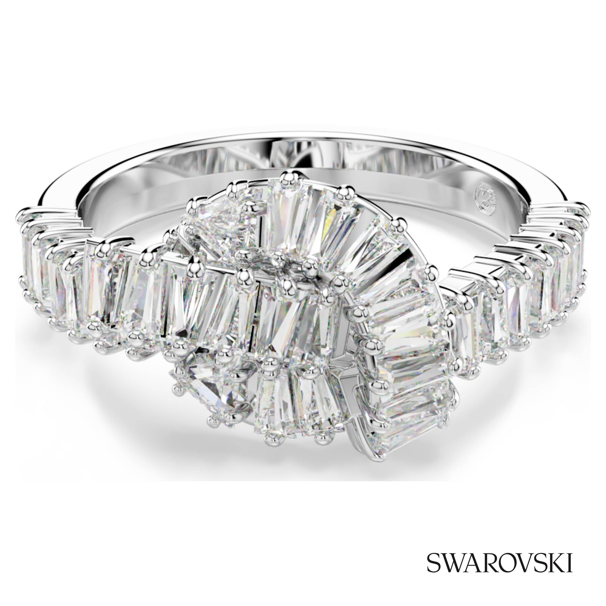 Swarovski Matrix ring, Baguette cut, Knot, White, Rhodium – item 5727112 image 5