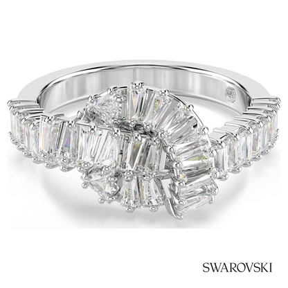 Swarovski Matrix ring, Baguette cut, Knot, White, Rhodium – item 5727112