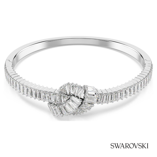 Matrix bangle, Baguette cut, Knot, White, Rhodium plated – item 5727117