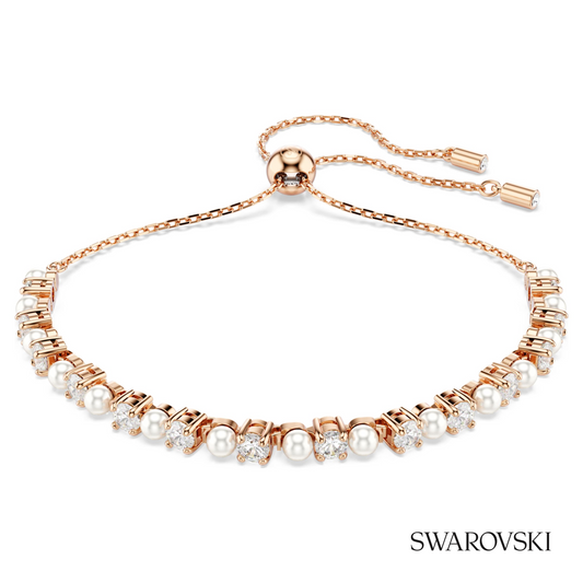 Matrix bracelet, Crystal pearl, Round cuts, White, 18K rose gold finish – item 5729506