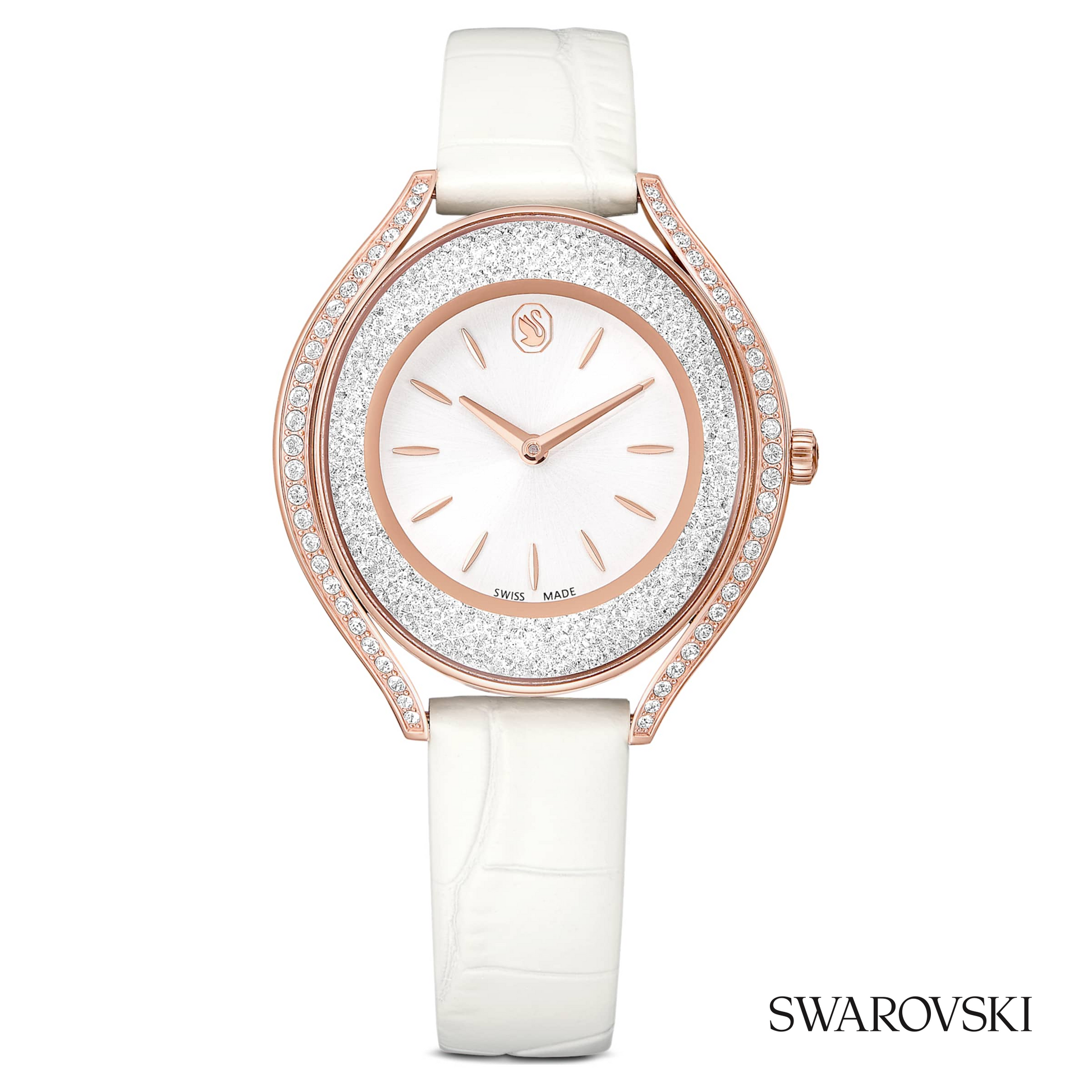 Crystalline aura watch, Swiss Made, Leather strap