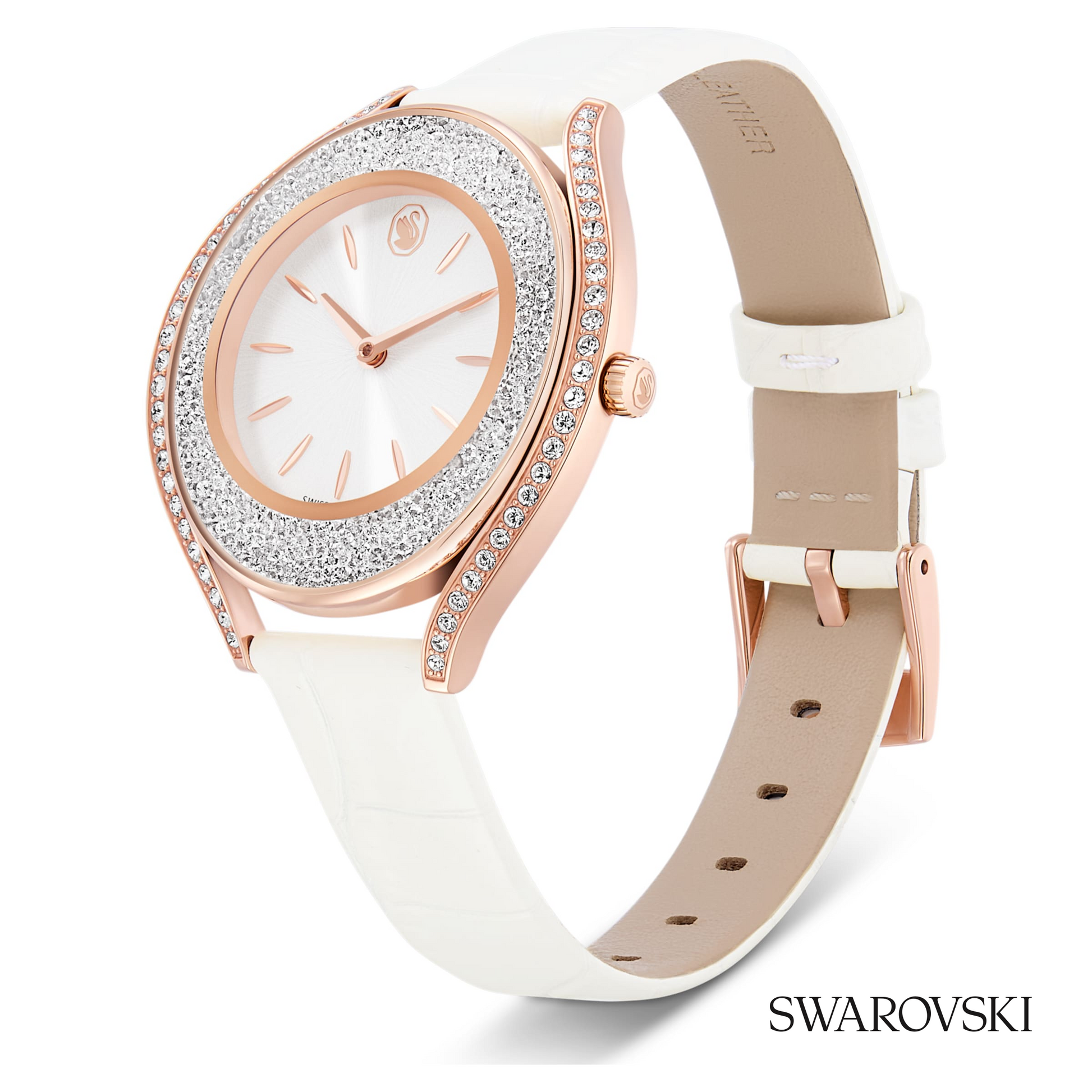 Crystalline aura watch, Swiss Made, Leather strap