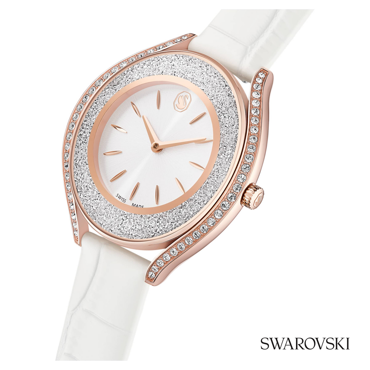 Crystalline aura watch, Swiss Made, Leather strap