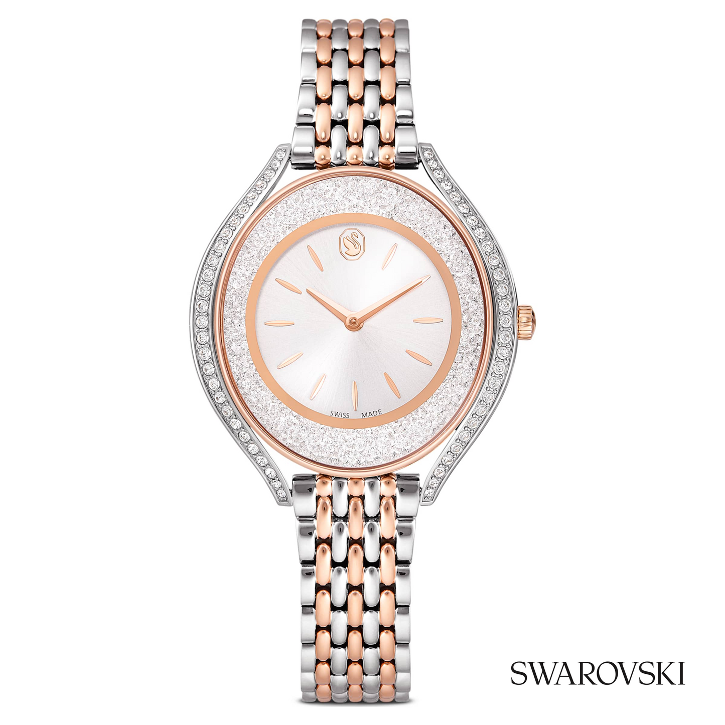 Crystalline aura watch, Swiss Made, Metal bracelet, Rose gold tone, Mixed metal finish
