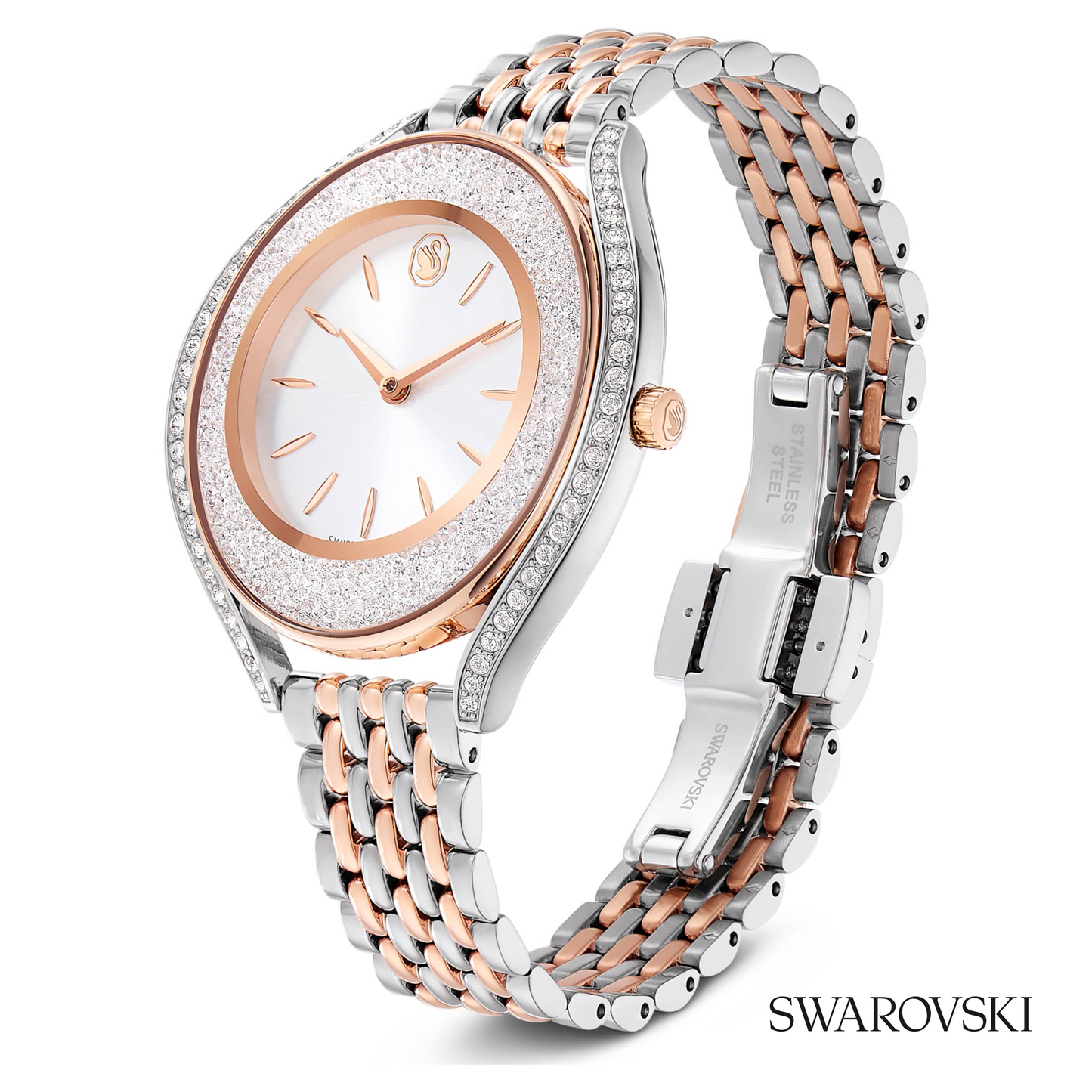 Crystalline aura watch, Swiss Made, Metal bracelet, Rose gold tone, Mixed metal finish