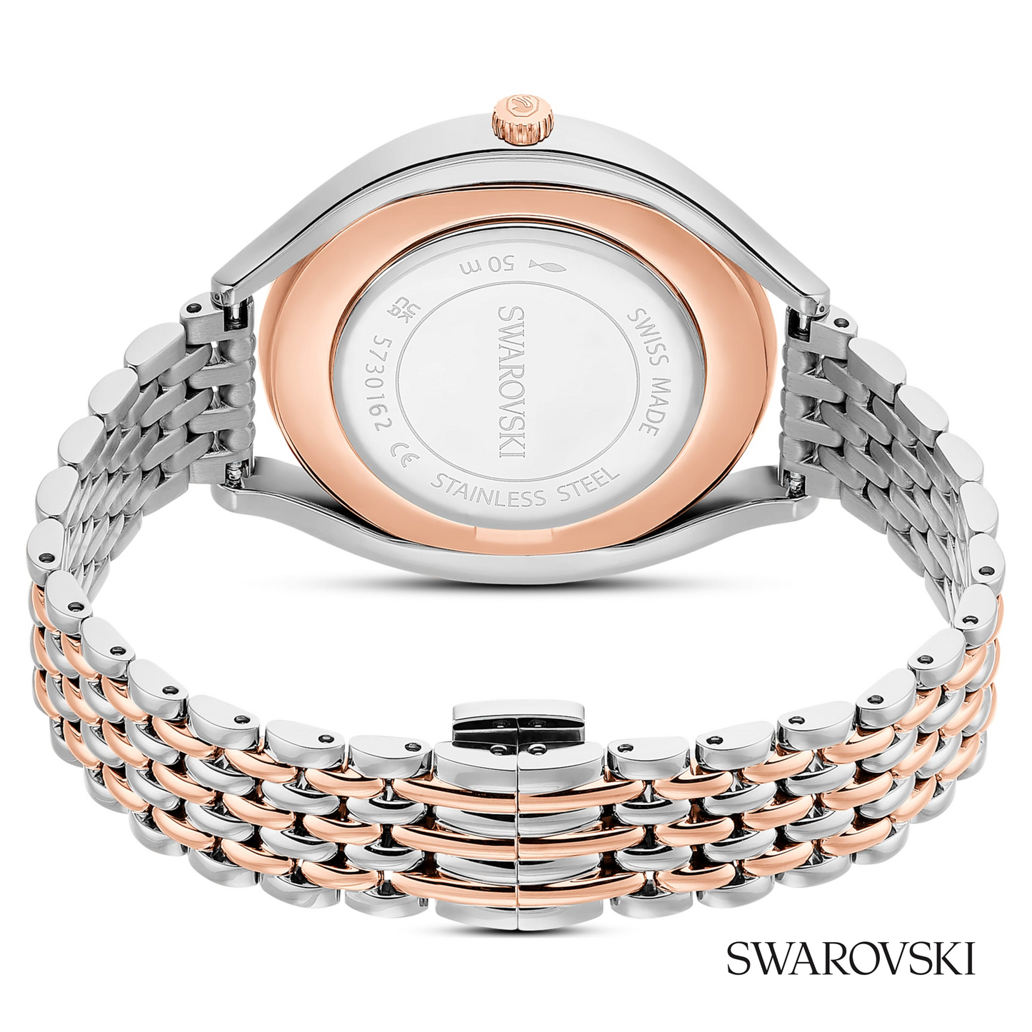 Crystalline aura watch, Swiss Made, Metal bracelet, Rose gold tone, Mixed metal finish