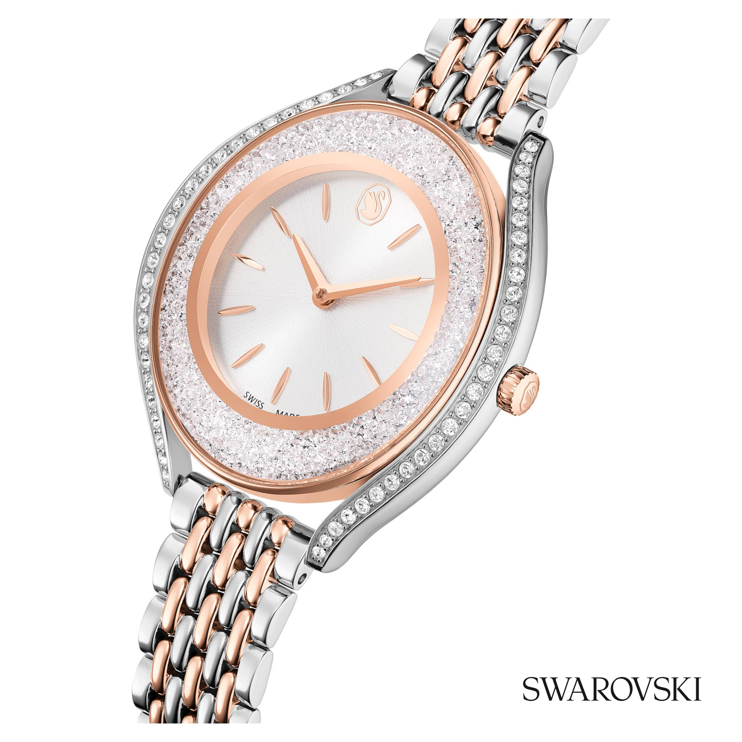 Crystalline aura watch, Swiss Made, Metal bracelet, Rose gold tone, Mixed metal finish