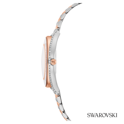 Crystalline aura watch, Swiss Made, Metal bracelet, Rose gold tone, Mixed metal finish