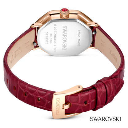 Dextera octagon watch, Swiss Made, Leather strap, Red