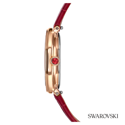 Dextera octagon watch, Swiss Made, Leather strap, Red