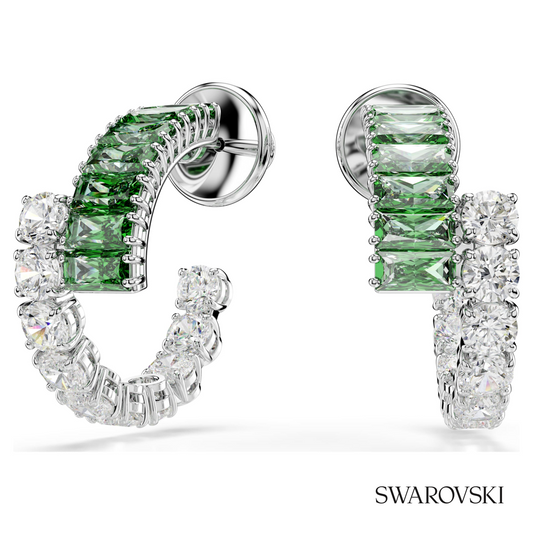 Matrix hoop earrings, Mixed cuts, Green, Rhodium plated – item 5732264