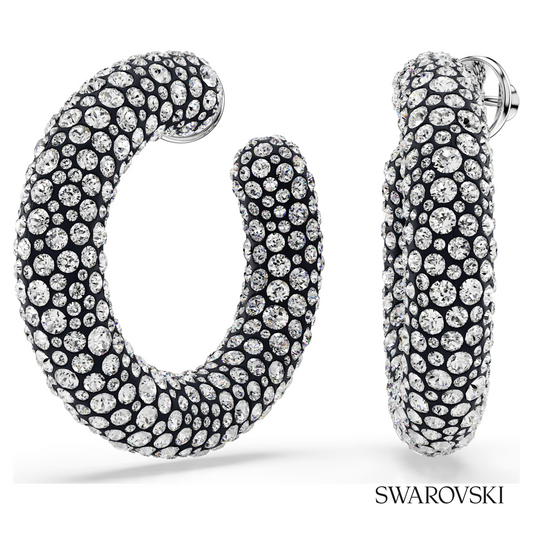 Sublima hoop earrings, Mixed round cuts, White, Rhodium plated – item 5732283