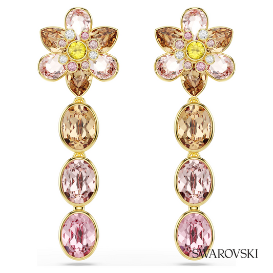Idyllia drop earrings, Mixed cuts, Flower, Multicolored, 18K gold finish – item 5732381