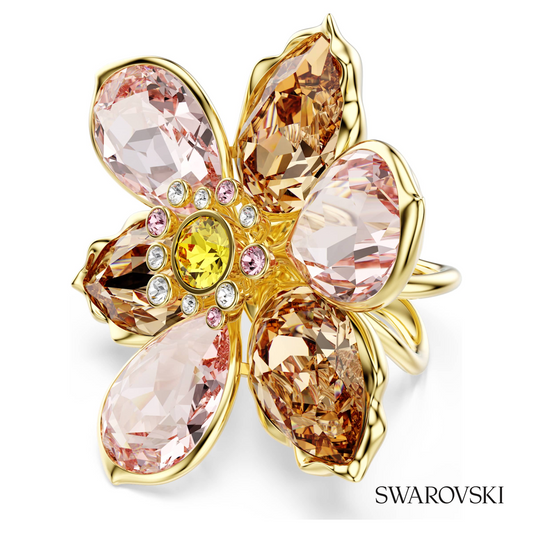 Idyllia motif ring, Mixed cuts, Flower, Multicolored, 18K gold finish – item 5732382