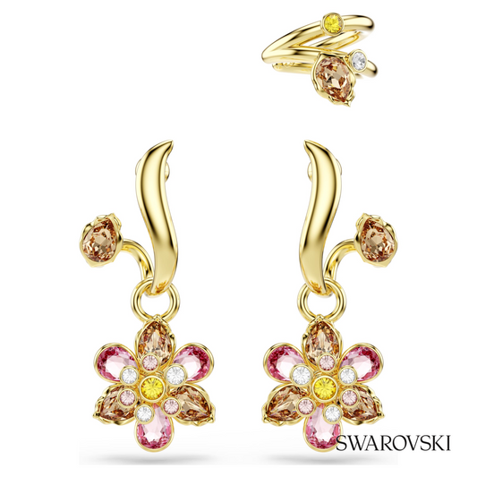 Idyllia earrings, Set (3), Mixed cuts, Flower, Multicolored, 18K gold finish – item 5732386