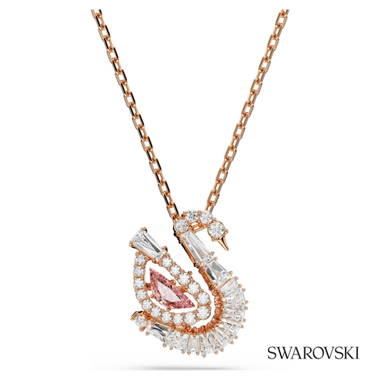 Swarovski Swan pendant, Mixed cuts, Swan, Pink, 18K rose – item 5732414