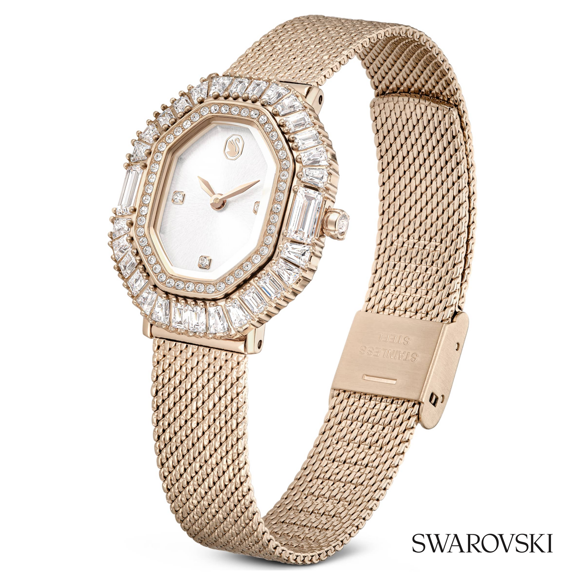 Matrix octagon watch, Metal bracelet, Gold tone, Champagne gold-tone finish
