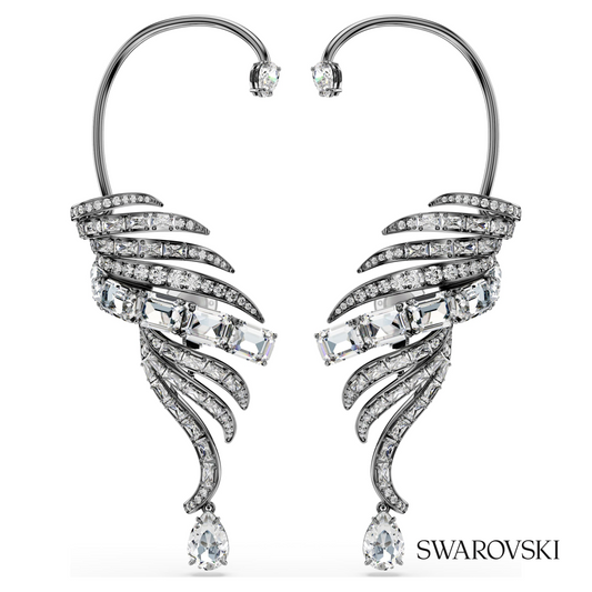 The Vienna Collection ear cuffs, Feather, Large, White, Ruthenium plated – item 5733809
