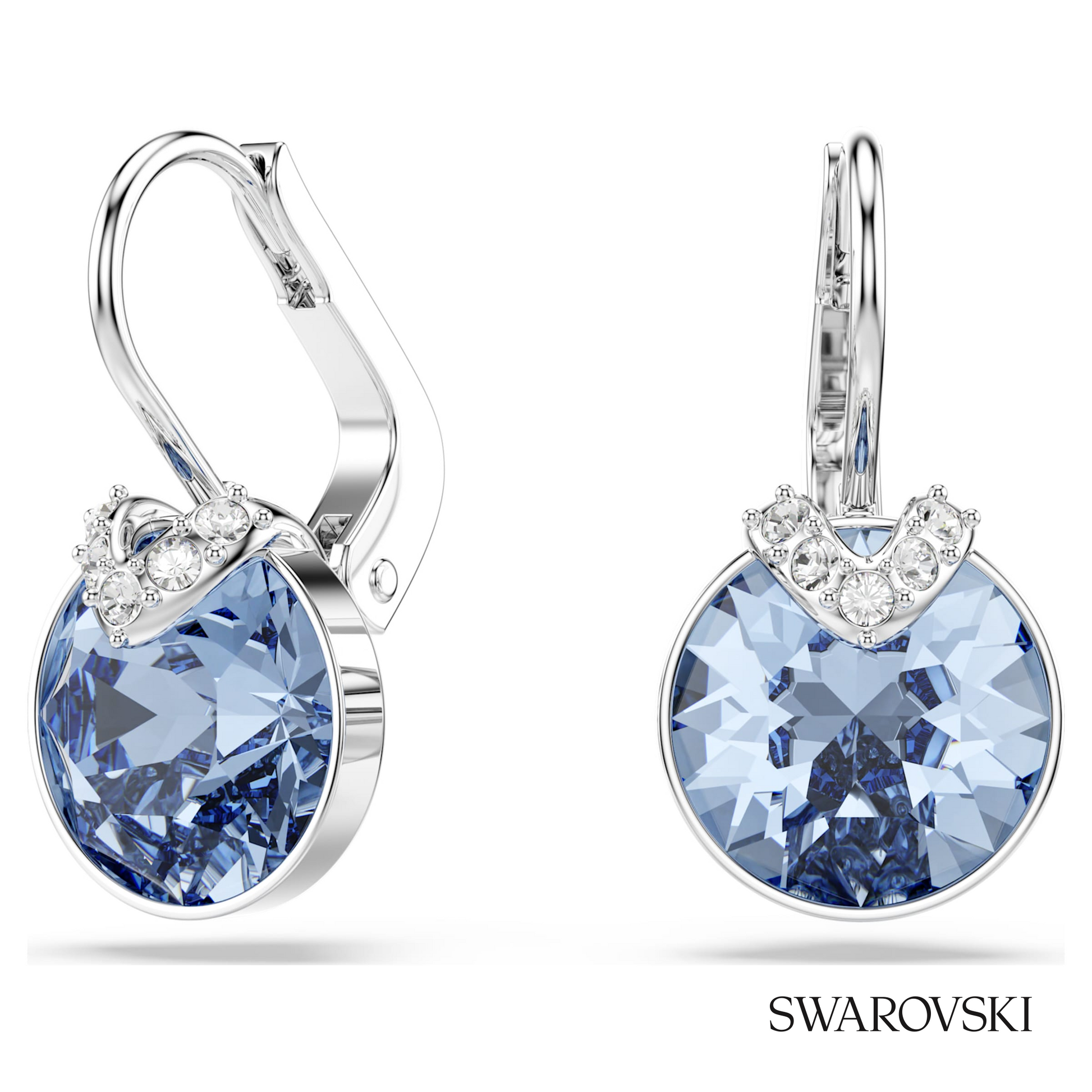 Swarovski Bella V drop earrings, Round cut, Blue, Rhodium – item 5734234