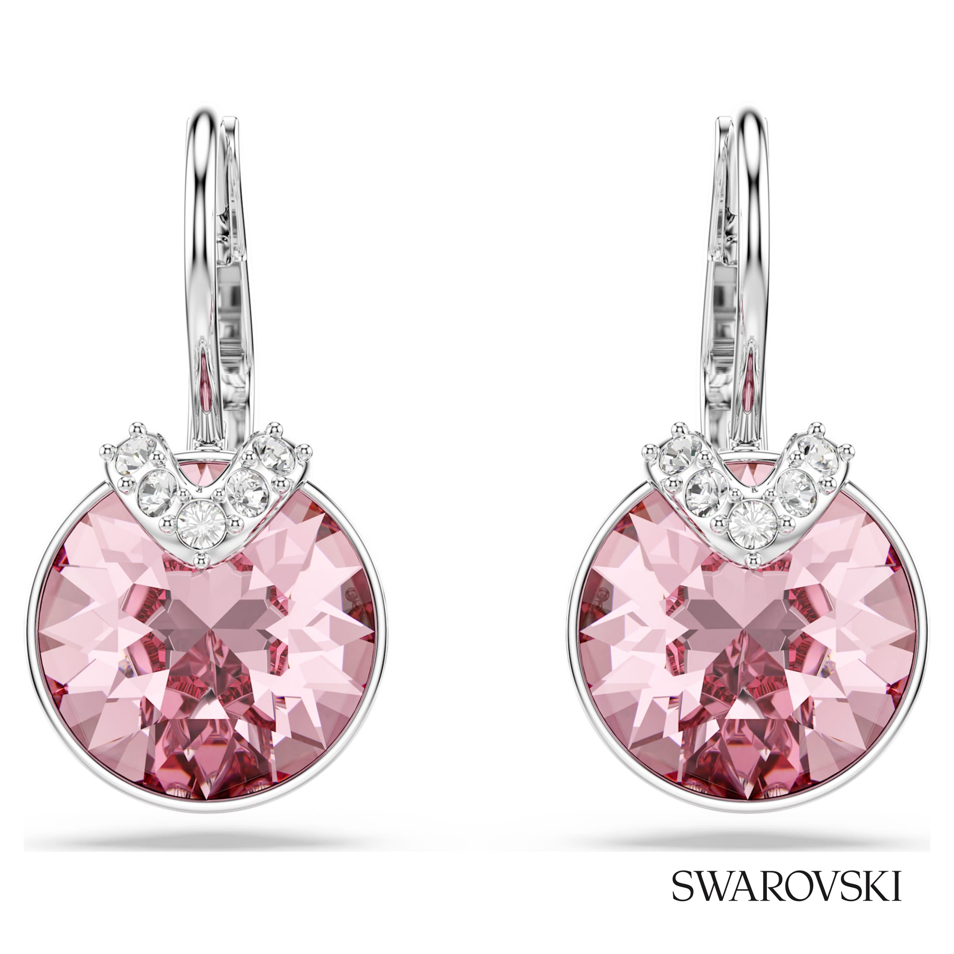 Swarovski Bella V drop earrings, Round cut, Pink, Rhodium – item 5734235 image 2