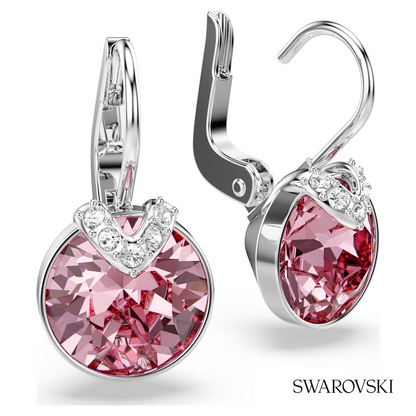 Swarovski Bella V drop earrings, Round cut, Pink, Rhodium – item 5734235 image 3