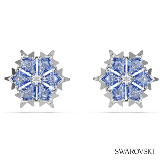 Magic stud earrings, Snowflake, Blue, Rhodium plated – item 5734242