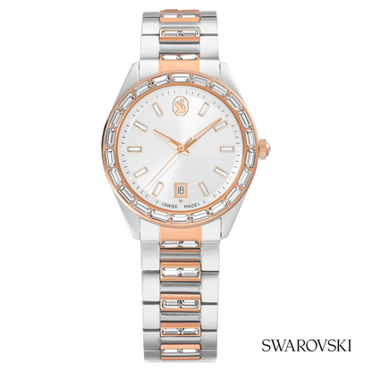 Matrix date watch, Swiss Made, Metal bracelet, Rose gold tone, Mixed metal finish
