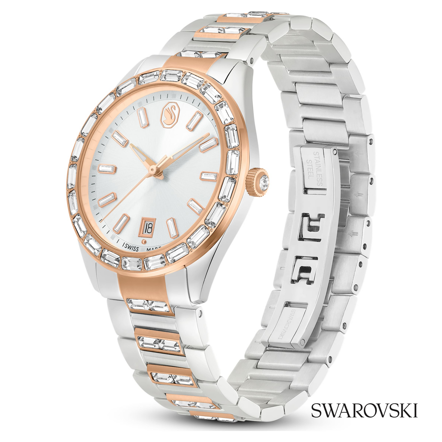 Matrix date watch, Swiss Made, Metal bracelet, Rose gold tone, Mixed metal finish