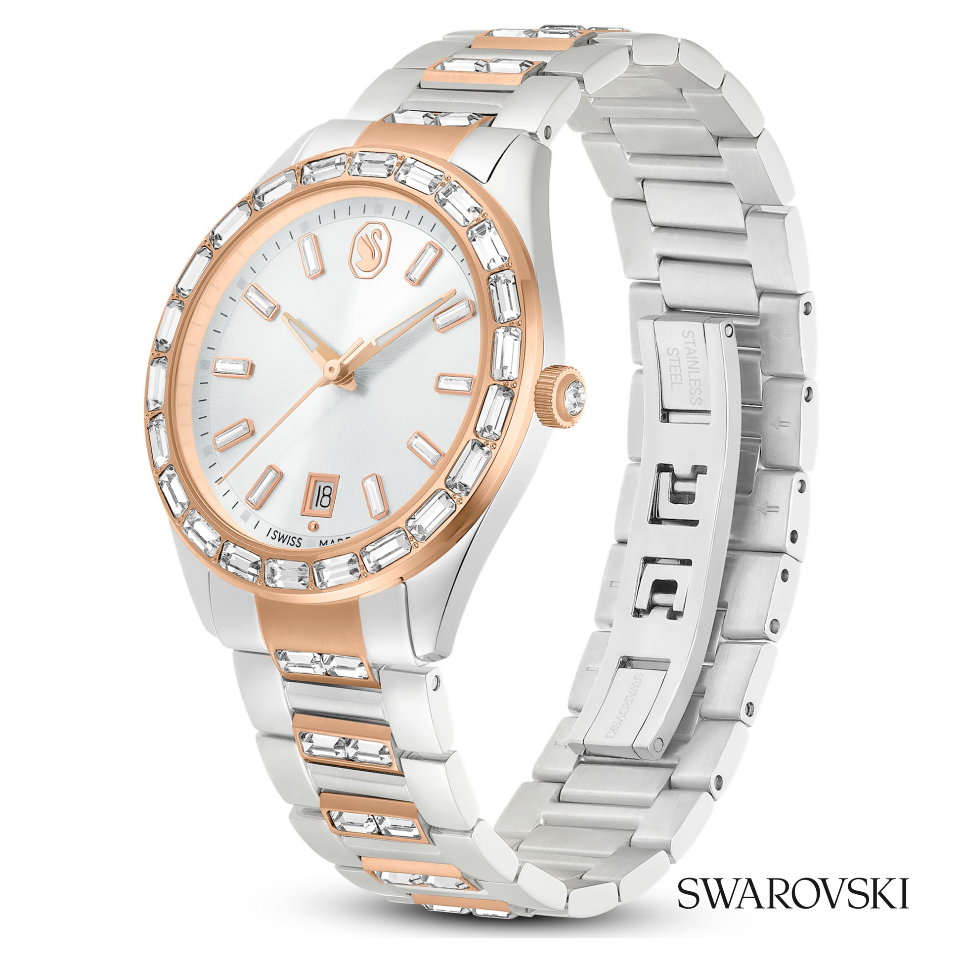 Matrix date watch, Swiss Made, Metal bracelet, Rose gold tone, Mixed metal finish