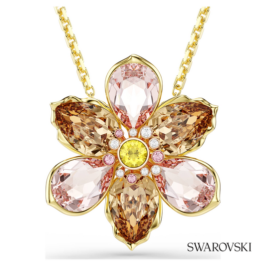 Idyllia pendant and brooch, Mixed cuts, Flower, Multicolored, 18K gold finish – item 5735227