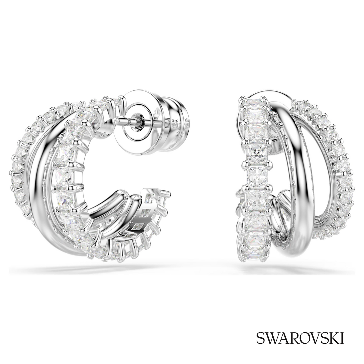 Hyperbola hoop earrings, Round cut, Mini, White, Rhodium plated – item 5737110