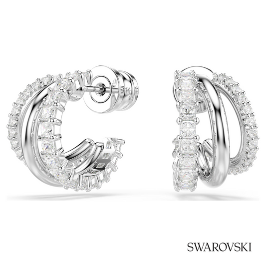 Hyperbola hoop earrings, Round cut, Mini, White, Rhodium plated – item 5737110