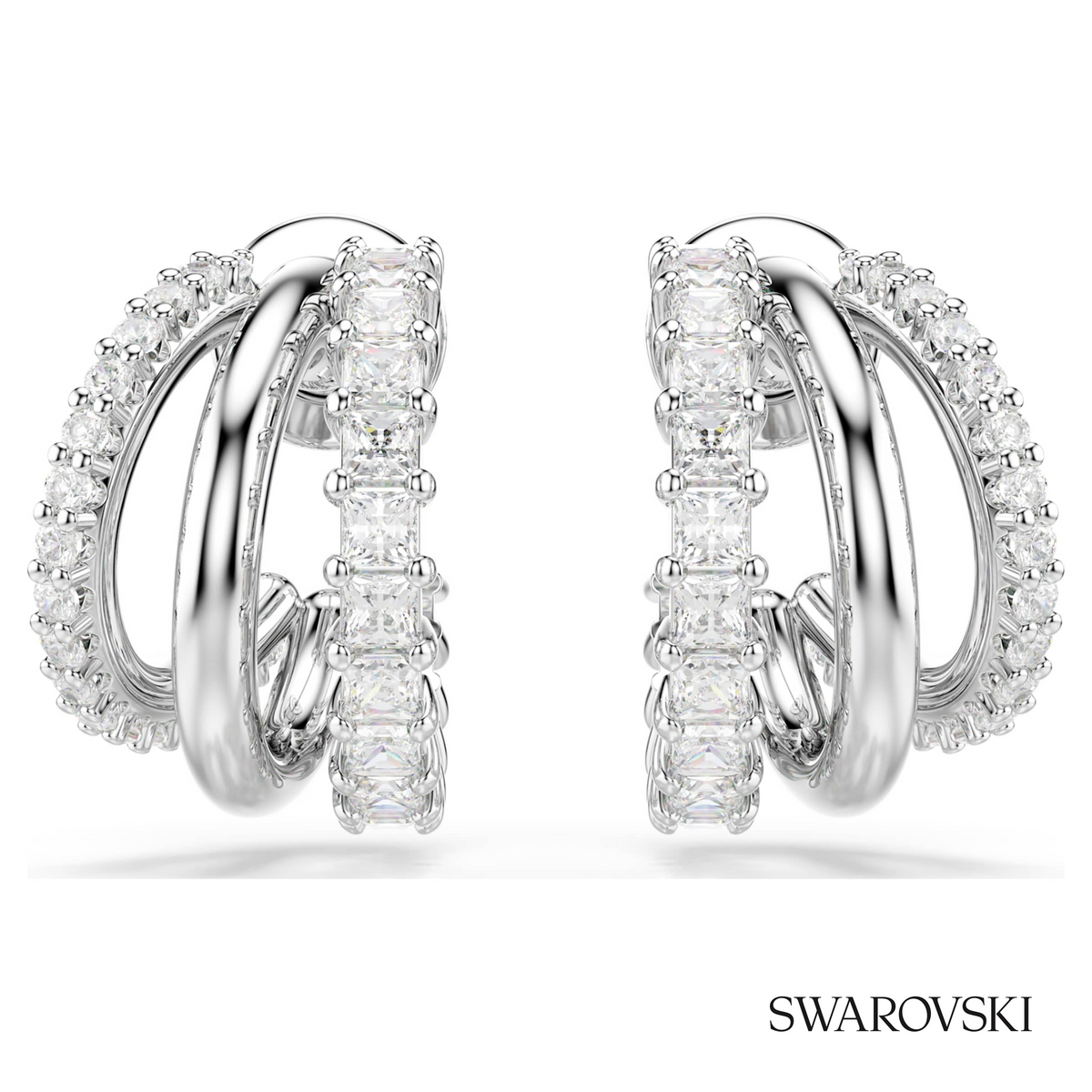 Hyperbola hoop earrings, Round cut, Mini, White, Rhodium plated – item 5737110 – view 2