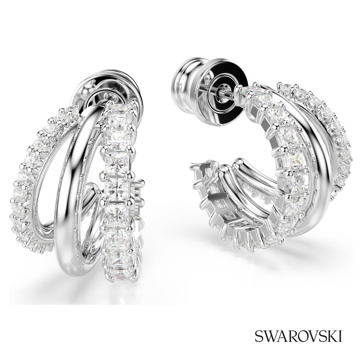 Hyperbola hoop earrings, Round cut, Mini, White, Rhodium plated – item 5737110 – view 3