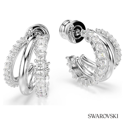 Hyperbola hoop earrings, Round cut, Mini, White, Rhodium plated – item 5737110 – view 3