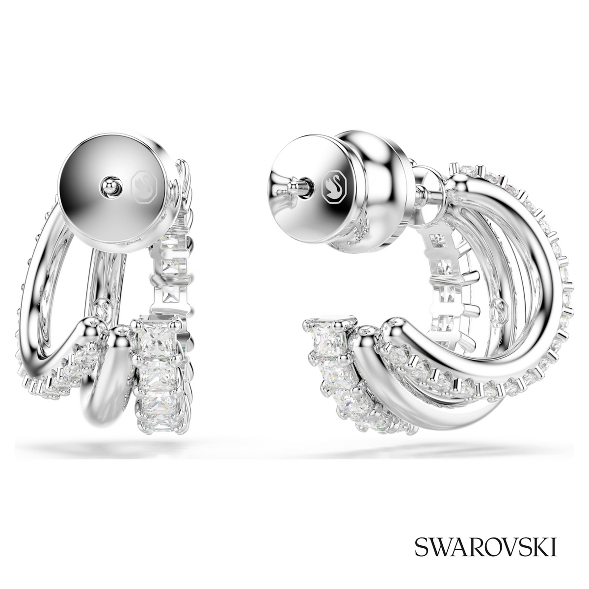 Hyperbola hoop earrings, Round cut, Mini, White, Rhodium plated – item 5737110 – view 4