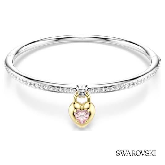 Idyllia bangle, Mixed cuts, Heart, Pink, Mixed metal finish – item 5737265