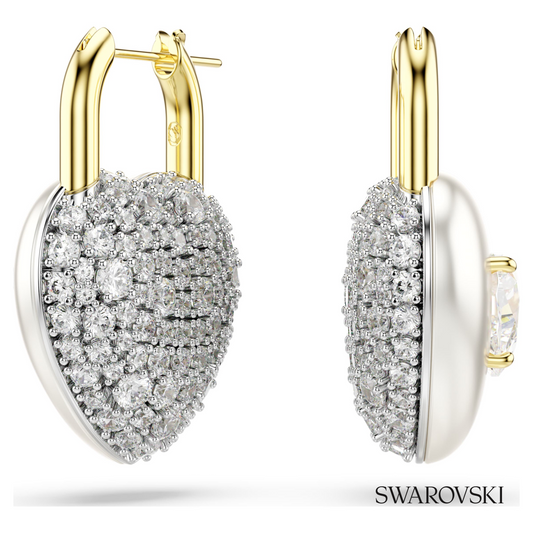Idyllia drop earrings, Mixed cuts, Heart, White, 18K gold finish – item 5737297