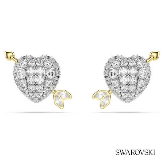 Idyllia stud earrings, Mixed cuts, Heart with arrow, White, Mixed metal finish – item 5737298