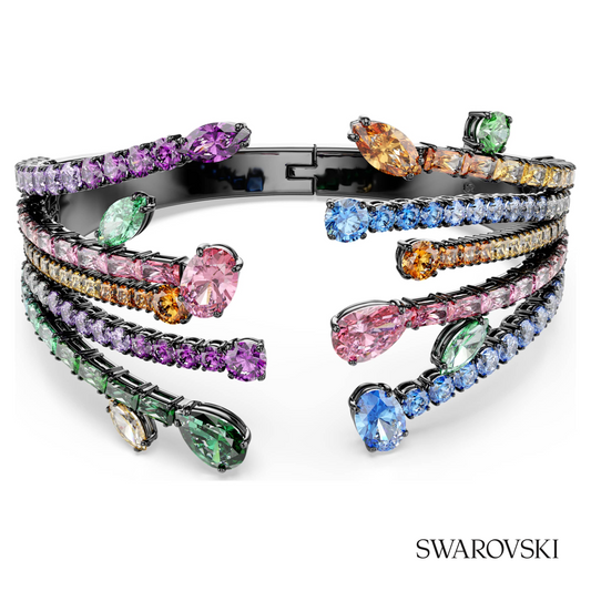 Matrix bangle, Mixed cuts, Bouquet, Multicolored, Ruthenium plated – item 5737431