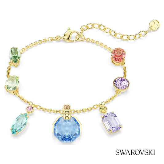 Gema bracelet, Mixed cuts, Dangling crystals, Multicolored, 18K gold finish – item 5737442